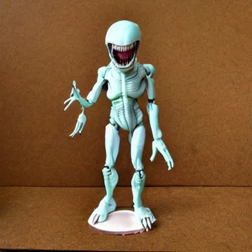 Image similar to cute!!!!! xenomorph action figure, pastel colors, home display, high quality photo