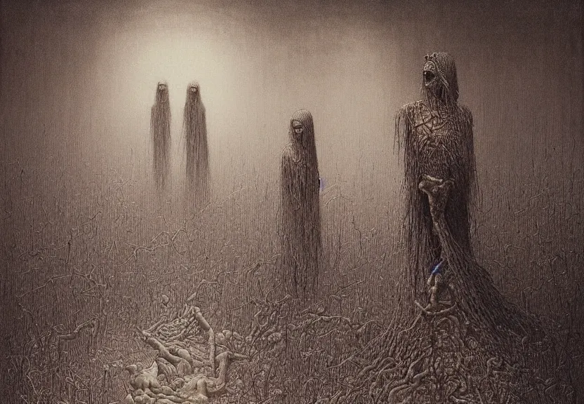 Image similar to dark macabre loss of control and choice by zdislaw beksinski