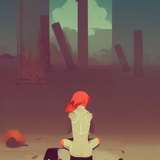 Image similar to a beach, highly detailed, by Atey Ghailan, by Loish, by Bryan Lee O'Malley, by Cliff Chiang, by Greg Rutkowski, inspired by image comics, inspired by graphic novel cover art, inspired by nier!! Gradient color scheme ((grafitti tag brick wall background)), trending on artstation