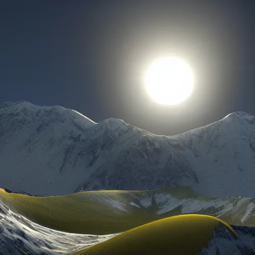 Prompt: solar eclipse above mountins, highly detailed, photorealistic portrait, bright studio setting, studio lighting, crisp quality and light reflections, unreal engine 5 quality render