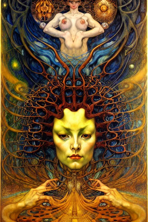 Image similar to Divine Chaos Engine by Karol Bak, Jean Delville, William Blake, Gustav Klimt, and Vincent Van Gogh, symbolist, visionary