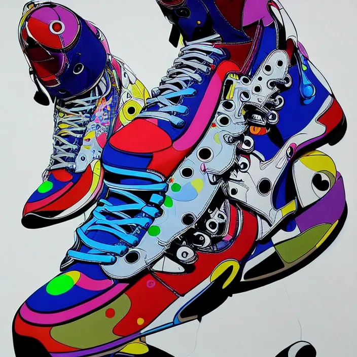 Image similar to futuristic sneakers in jeff koons hip hop bauhaus style, highly detailed, hyper realistic, art by todd mcfarlane