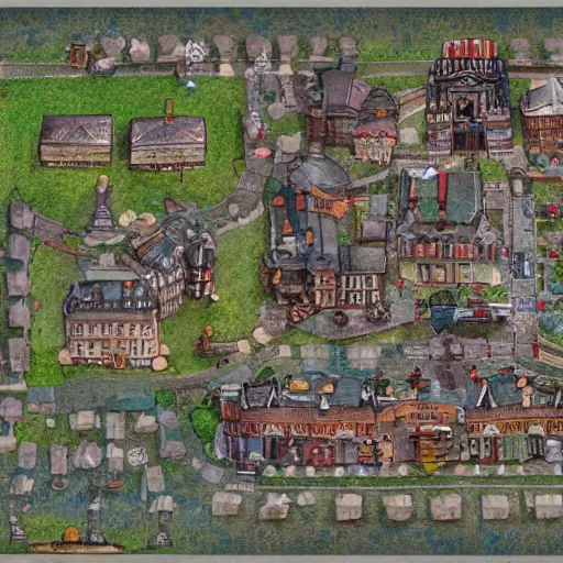 Prompt: a town map with town hall and playground, artstation, concept art