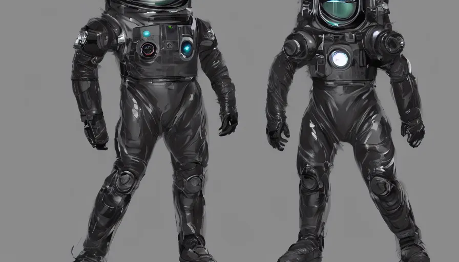 Image similar to concept art of space suit designed by jony ive and jama jurabaev, science fiction, brush hard, artstation, cgsociety, high quality, brush stroke