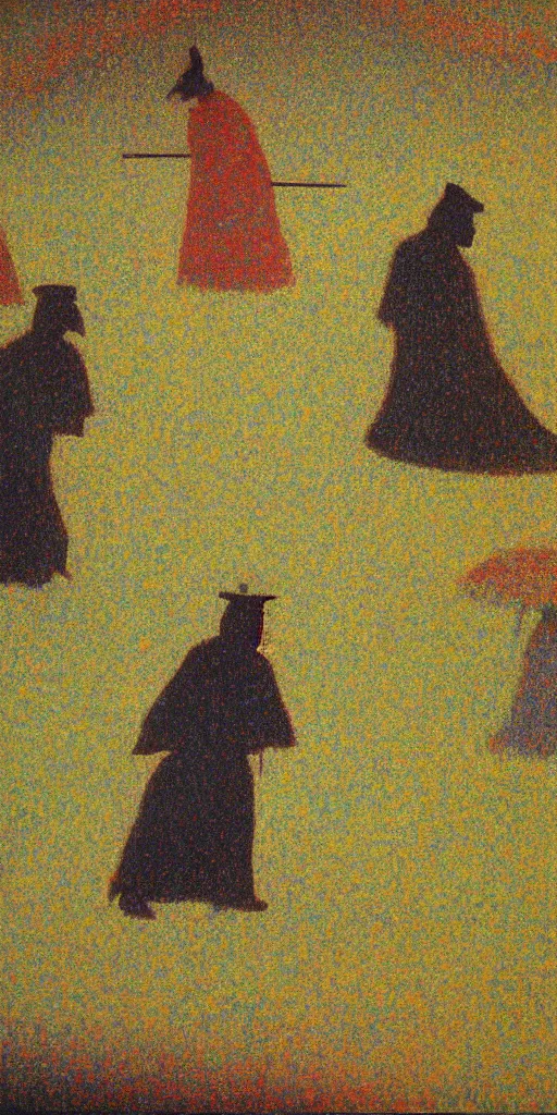 Image similar to a film still of ghost dog way of samurai 1 9 9 9 movie, painted by georges seurat, impressionism, pointillism, detailed