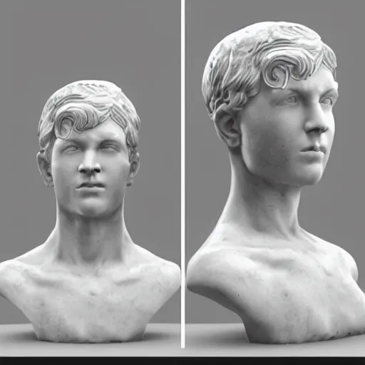 Image similar to a marble statue wearing virtual reality headsets, realistic, detailed, head in frame
