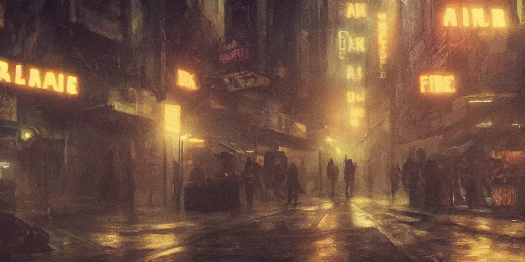 Prompt: underground flea market, artstation contest winner. blade runner, dark and moody. detailed paint, photorealistic