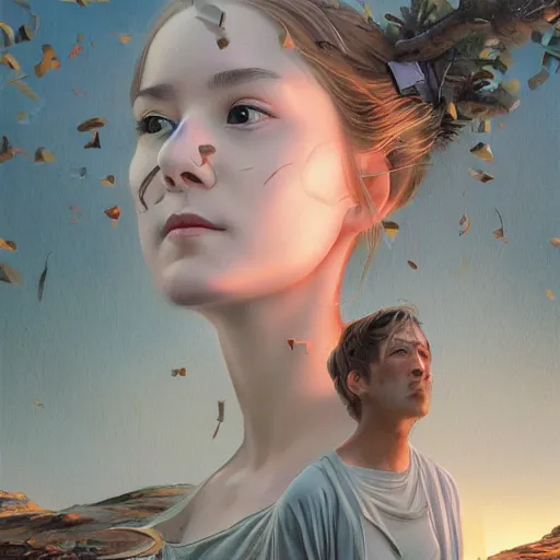 Image similar to a beautiful scenic painting by artgerm and wlop and mark romanek and spike jonze