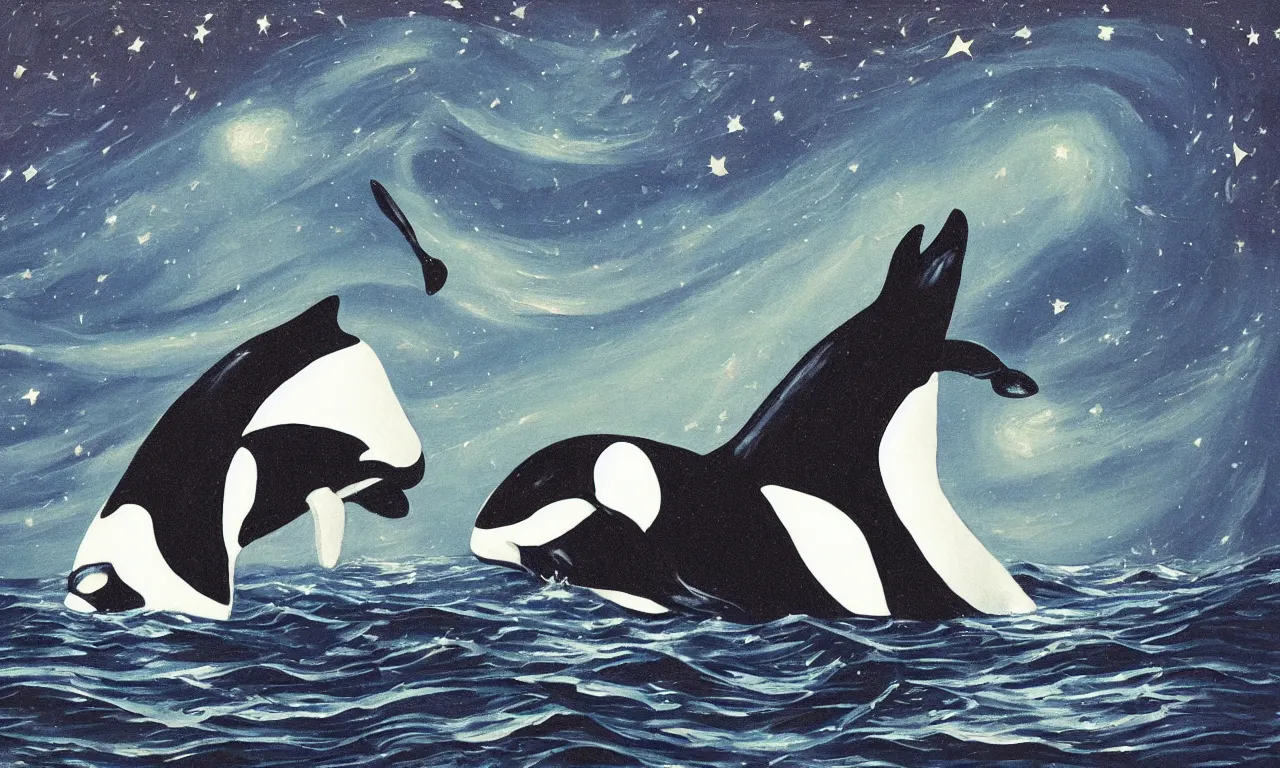 Prompt: orca among the stars in the style of famous painter