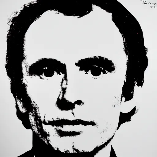 Image similar to individual silk screen portrait of ted bundy by andy warhol