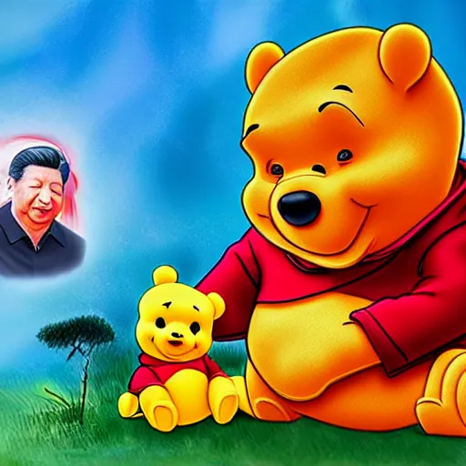 Image similar to Xi Jinping holding hands with Winnie the Pooh, stylized, intricate, highly detailed, concept art, smooth, sharp focus, 4K