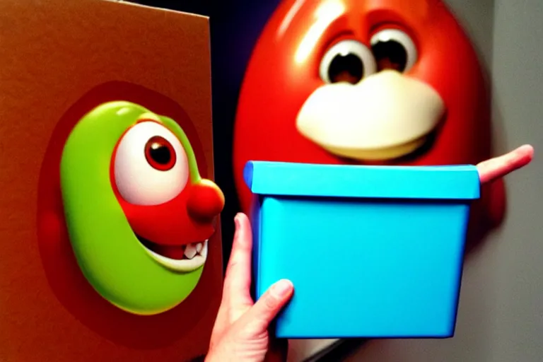 Image similar to an anthropomorphic jelly bean, happy and holding a box, pixar