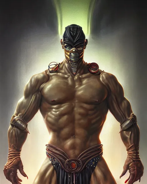 Image similar to goro from mortal kombat fantasy character portrait, ultra realistic, wide angle, intricate details, blade runner artifacts, highly detailed by peter mohrbacher, boris vallejo, hajime sorayama aaron horkey, gaston bussiere, craig mullins