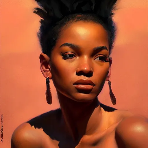 Image similar to Greg Manchess portrait painting of a beautiful 16 year old afropunk blasian character, medium shot, asymmetrical, profile picture, Organic Painting, sunset day, matte painting, bold shapes, hard edges, street art, trending on artstation, by Huang Guangjian and Gil Elvgren and Sachin Teng