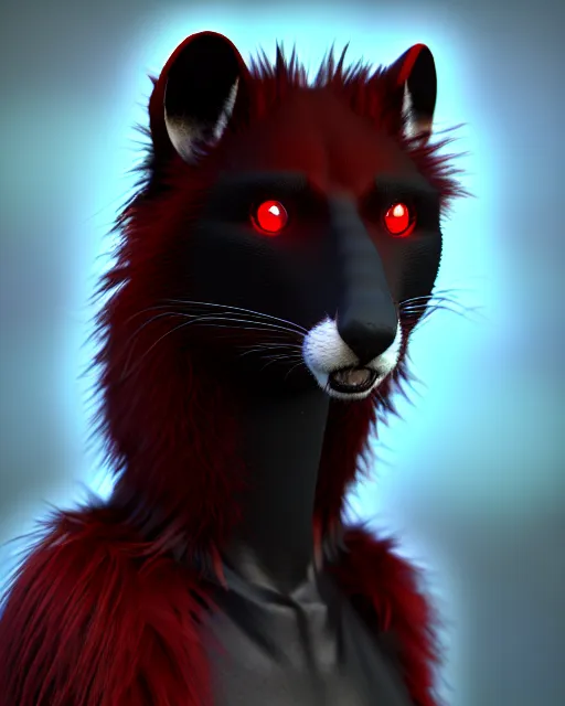 Image similar to furry - male - red - black - weasel - necromancer - fursona uhd ue 5 visual novel pc game expressions, photorealistic