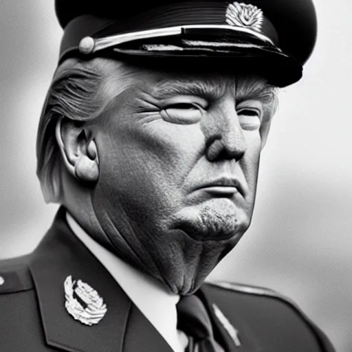 Prompt: a medium - shot still of donald trump in dictator gear looking into the distance, natural light, soviet propaganda style, photography, photorealistic