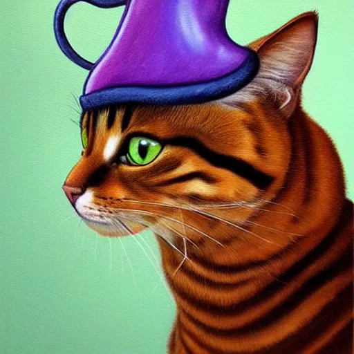 Image similar to a hyper realistic painting of a cat wearing a bicorn hat, super detailed, realistic, thick brush strokes, visible paint layers.