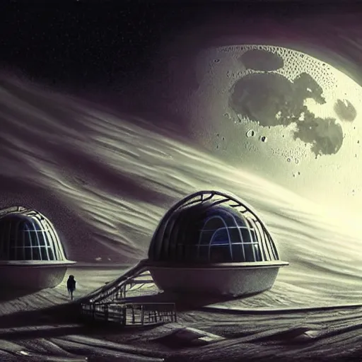 Image similar to Eastern European sleep quarters on the Moon city, Noviy Norilsk, sci-fi, fantasy, Earth seen on the dark sky, intricate, very very beautiful, elegant, highly detailed composition, giant planet Earth in the sky, digital rendering, artstation, concept art, smooth, sharp focus, illustration, art by artgerm and greg rutkowski and alphonse mucha
