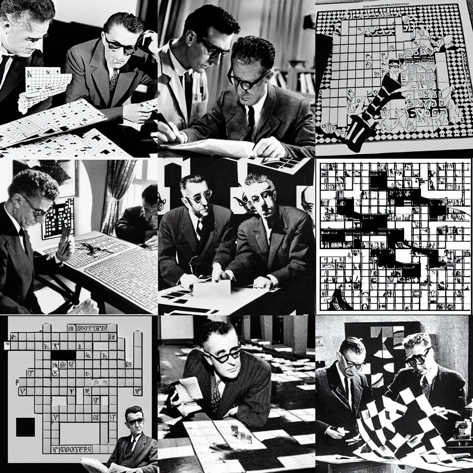 Prompt: dr. strangelove playing m. c. escher crossword puzzles