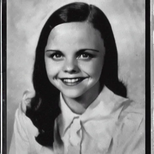 Prompt: christina ricci high school year book photo from 1 9 3 5