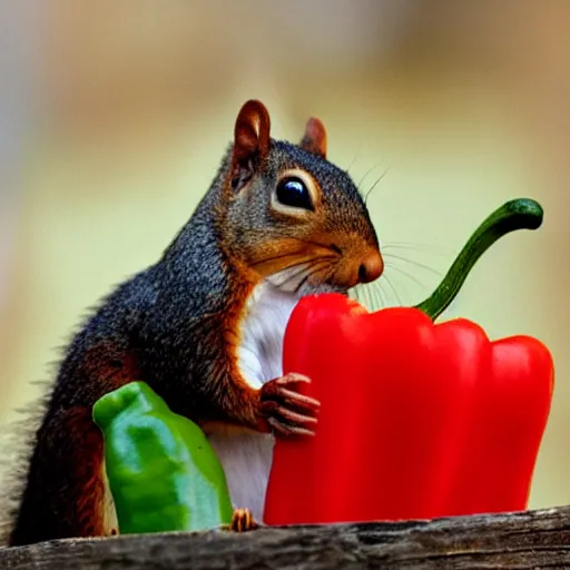 Image similar to a photograph of a Squirrel winces in disgust whilst holding a pepper