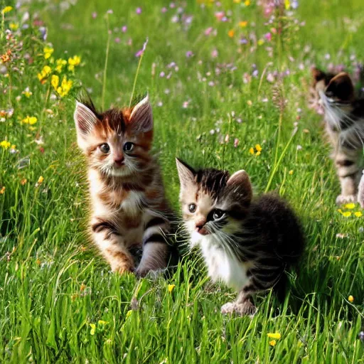 Image similar to kittens playing in a meadow