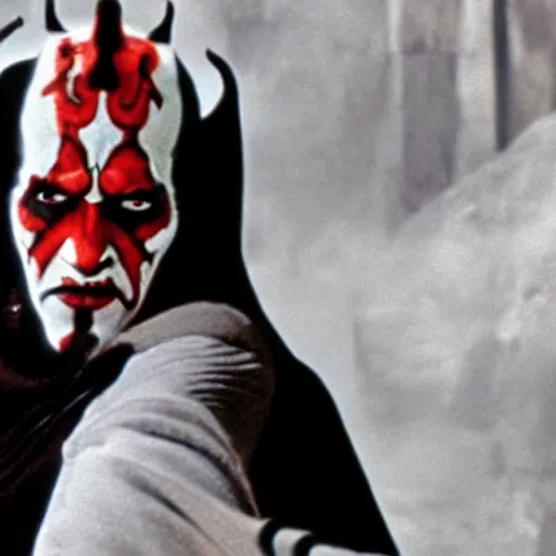 Image similar to a film still of Darth Maul in Star Wars released in the 70s