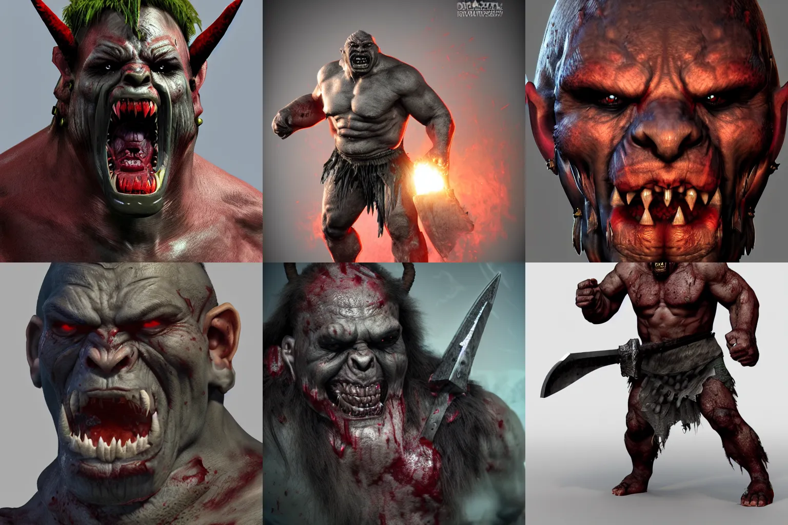 Prompt: Realistic 3D Orc Berserker, bloody axes, dark fantasy,, trending on artstation, unreal engine