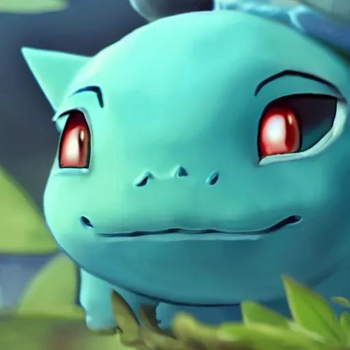 Image similar to a blue bulbasaur ~ water powers ~ realistic ~ trending ~ cinematic ~