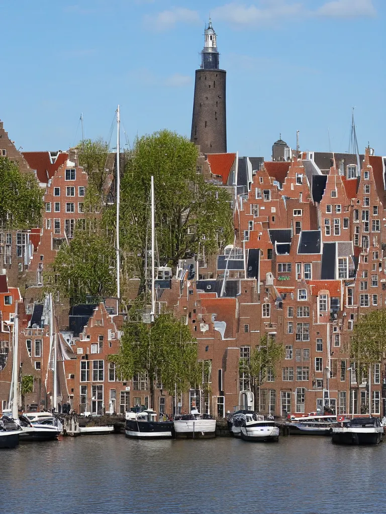 Image similar to A harbour view of de Hoofdtoren in the city of Hoorn in the Netherlands