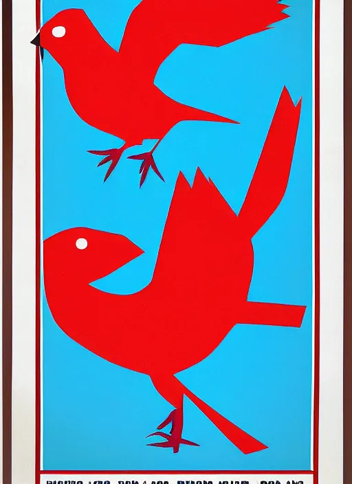 Image similar to propaganda poster instructing to run away from red birds