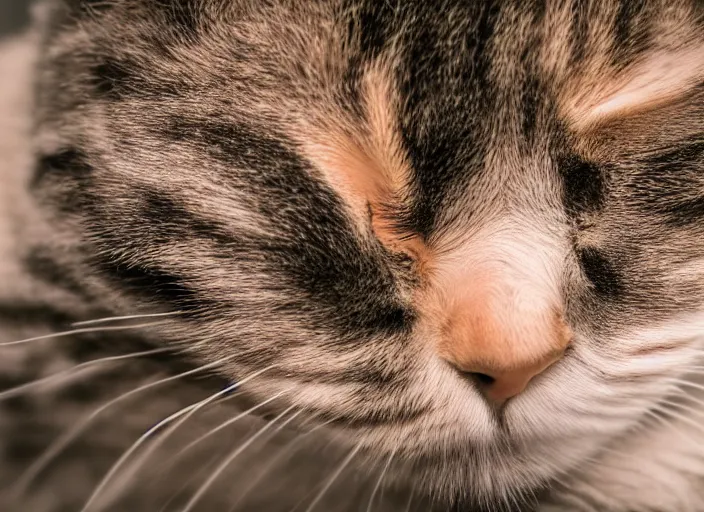 Image similar to dslr photo still of a closeup of a sleeping cat, 4 k, 8 5 mm f 1 6