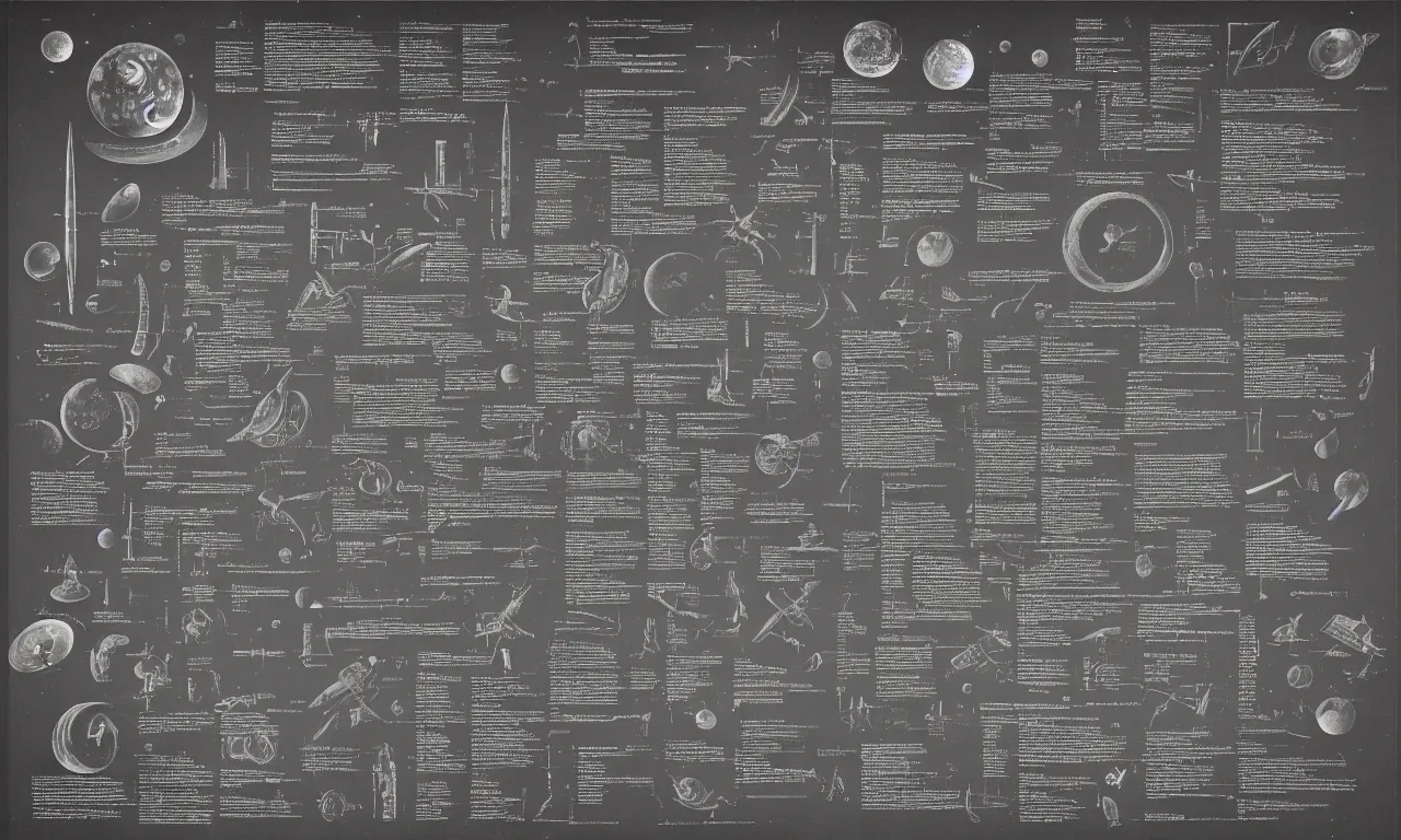 Image similar to list of quality rendered objects of various ancient stations, cosmic weapons, colossal space constructions and engineered artificial moons on a black solid background