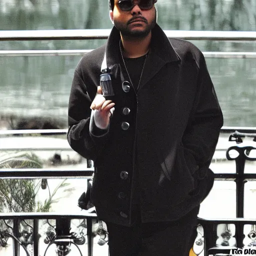 Image similar to The Weeknd photographed in a paparazzi style shot, in the style of Claude Monet