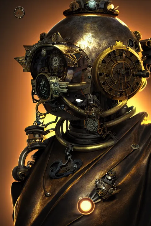 Image similar to steampunk mask minimalist fantasy art robot ninja helmet, global illumination ray tracing hdr fanart arstation by sung choi and eric pfeiffer and gabriel garza and casper konefal radiating a glowing aura