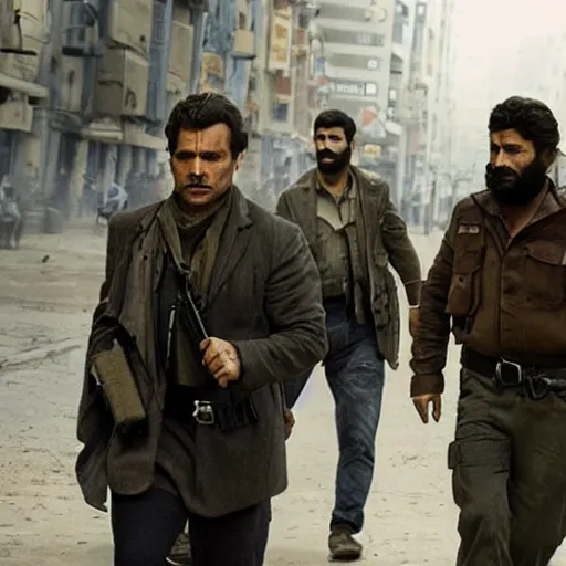 Image similar to Kurdish detective in a movie directed by Christopher Nolan, movie still frame, promotional image, imax 70 mm footage