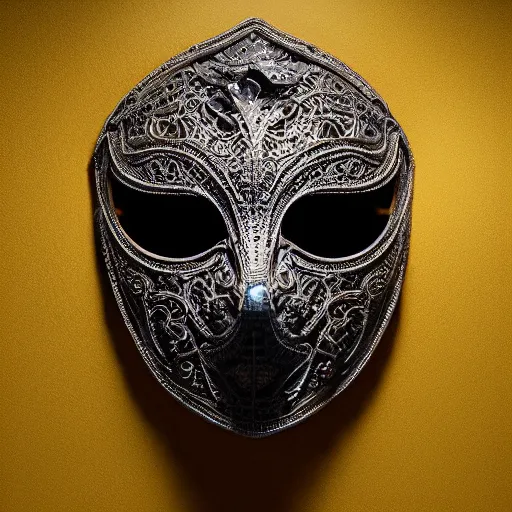 Image similar to an elaborate intricate mask made of water, rendered in octane, behance hd, bokeh obsidian backdrop