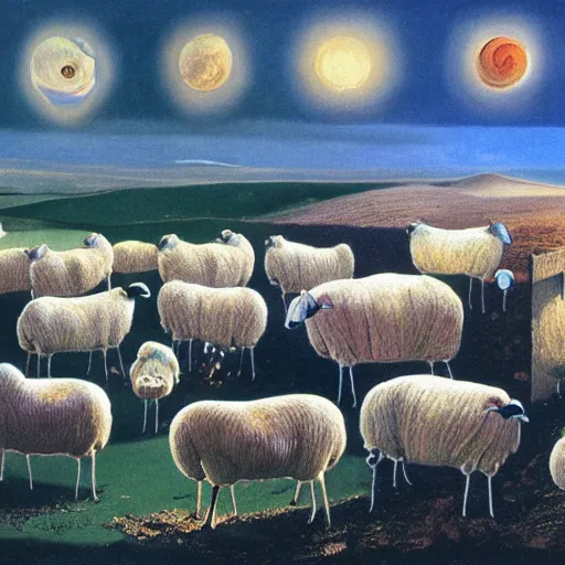 Prompt: 1 0 0 0 s of sheep for sleeping, dream, concept art, by salvador dali