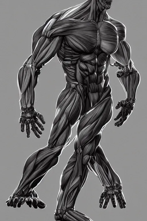 Image similar to full body mutant human anatomy concept, medical anatomy, cybernetic implants, gun metal grey, mecha limbs, muscular system reference, anatomical art, digital art, in the style of ruben alba, aaron sims, amanda lilleston, luka mivsek, bryan christie, ranjit ghosh, artstation, pinterest, deviantart, photoshop, octane render, unreal engine