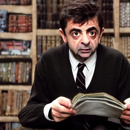 Prompt: Rowan Atkinson as Harry Potter