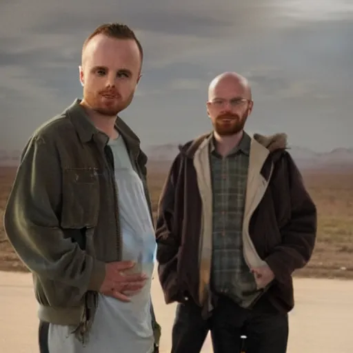 Prompt: jesse pinkman carressing walter white's pregnant stomach