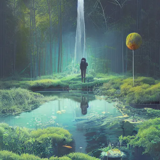 Image similar to the submerging wisdom in the ecosystem acrylic painting by Beeple and CGSociety