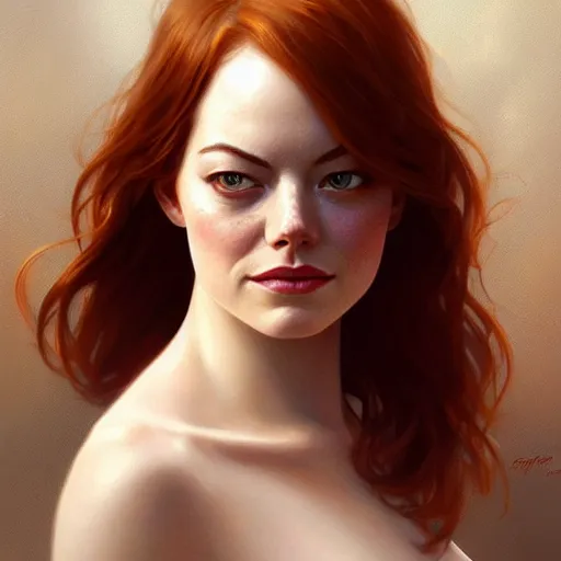 Image similar to beautiful natural Emma Stone, intricate, elegant, highly detailed, digital painting, artstation, concept art, smooth, sharp focus, illustration, art by artgerm and greg rutkowski and alphonse mucha and loish and WLOP