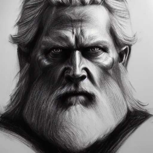 Image similar to Odin, charcoal portrait, artstation, fine-detailed