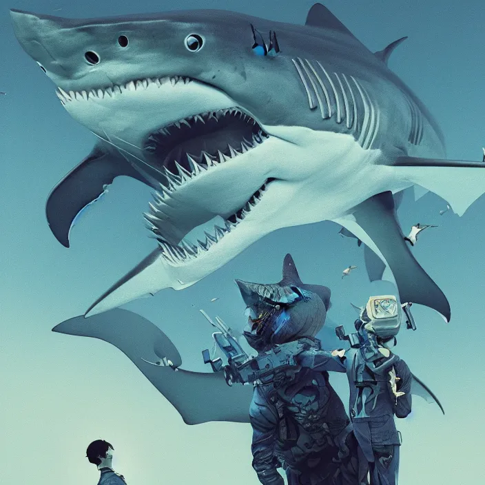 Image similar to shark with the head of joe biden intricate abstract. intricate artwork. by tooth wu, wlop, beeple, dan mumford. octane render, trending on artstation, greg rutkowski very coherent symmetrical artwork. cinematic, hyper realism, high detail, octane render, 8 k, iridescent accents