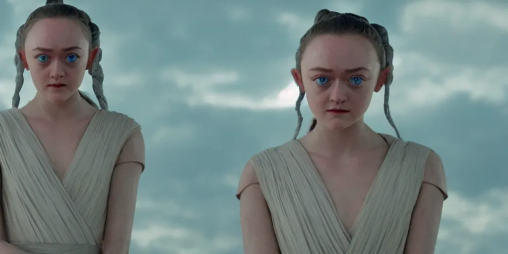 Image similar to Dakota Fanning as rey in the new star wars movie, cinematic, detailed, ultrawide