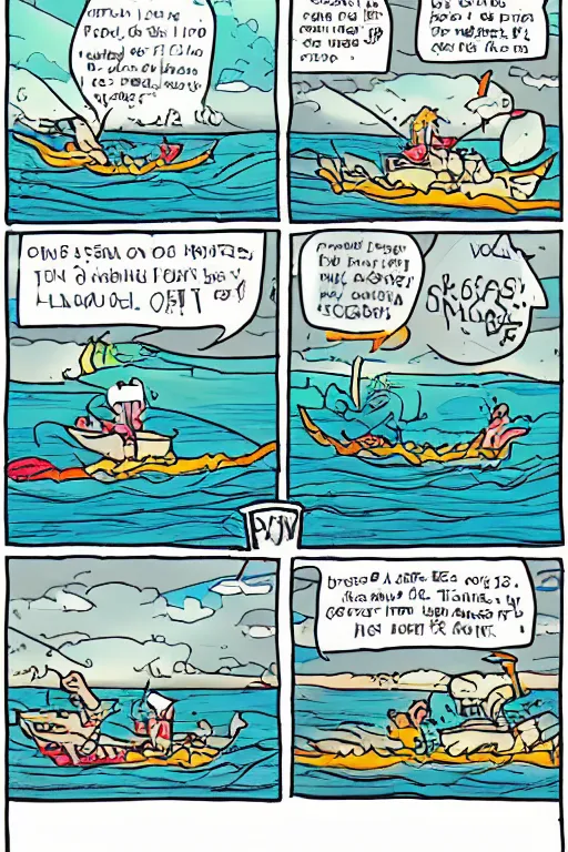 Image similar to Comic strip about sailing on a rough ocean