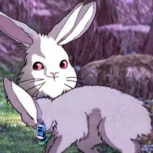 Prompt: a bunny rabbit in the anime princess mononoke film by studio ghibli, floppy ears