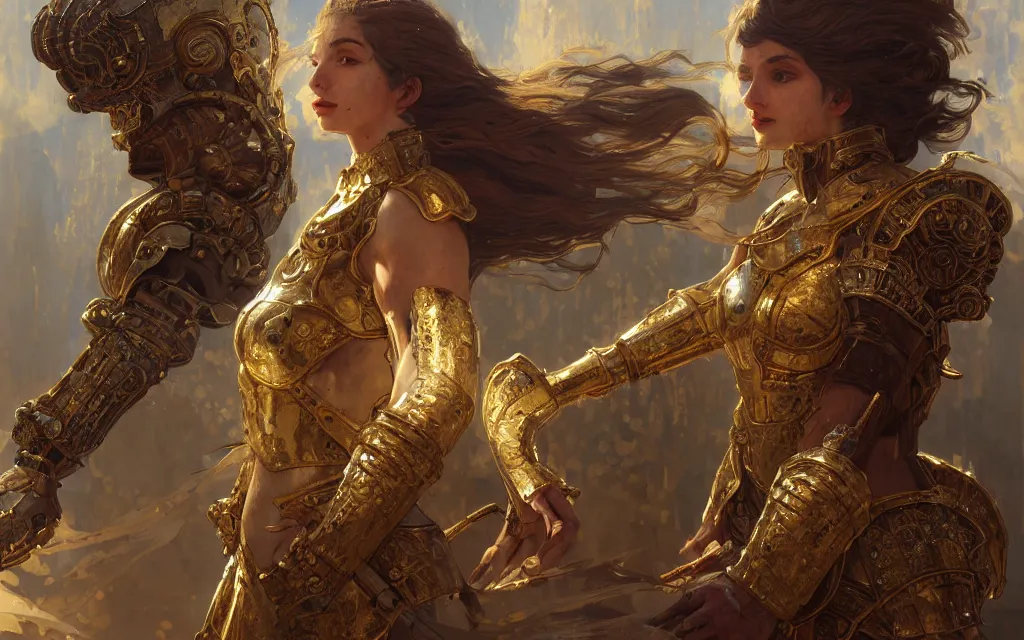 Image similar to portrait knights of zodiac girl, golden reflected armor, in ruined agora of athens, ssci - fi and fantasy, intricate and very very beautiful and elegant, highly detailed, digital painting, artstation, concept art, frostbite engine, smooth and sharp focus, illustration, art by tian zi and wlop and alphonse mucha