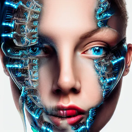 Image similar to A female peeling of her face showing she is a cyborg, hyper realistic, cyborgs, robots, 8k, higly detailed, digital art,